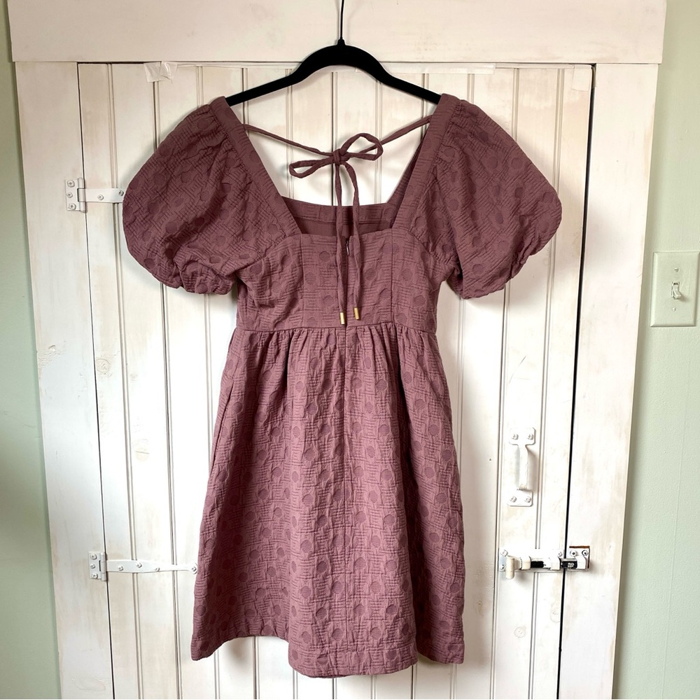 Madewell Quilted Puff-Sleeve Mini Babydoll Dress Dusty Purple Fig Pockets XS NWT - Picture 4 of 12